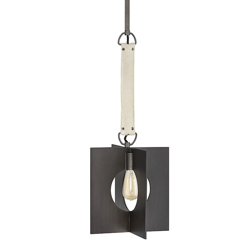 Подвесной светильник с графитовым плафоном и ремнем из натуральной воловьей кожи в индустриальном стиле Hinkley Графит Молочный в Новосибирске | Loft Concept 