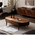 Кофейный стол овальный из дерева с 2-мя ящиками Coffee Walnut Table варинант исполнения - 1 | Loft Concept в Новосибирске