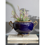 Чаша темно-синяя фарфоровая с бронзовыми ручками и ажурным ободком Eden Garden варинант исполнения - 2 | Loft Concept в Новосибирске