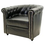 Кресло кожаное с мягкими подлокотниками на 4-х деревянных ножках Logan Leather Armchair black 2 варинант исполнения - 1 | Loft Concept в Новосибирске