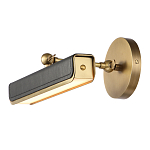 Светильник для картин цвет винтажная латунь с прямоугольным плафоном из кожи черного цвета Alora варинант исполнения - 4 | Loft Concept в Новосибирске