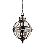 Подвесной светильник с прозрачным стеклянным плафоном в форме шара цвета никеля в индустриальном стиле на цепи 3 лампы Feiss варинант исполнения - 1 | Loft Concept в Новосибирске