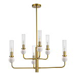 Люстра с 6-ю плафонами в форме стеклянных трубок и мраморных декоративных элементов Montreal варинант исполнения - 3 | Loft Concept в Новосибирске