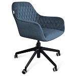 Стул с мягкой синей обивкой из велюра и подъемно-поворотным механизмом на черных колесиках Harper Blue варинант исполнения - 1 | Loft Concept в Новосибирске