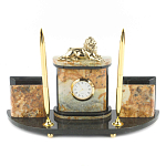 Настольный письменный набор из камня офиокальцит и бронзы с декором в виде льва Successful Leader варинант исполнения - 1 | Loft Concept в Новосибирске