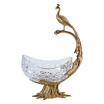 Чаша из прозрачного стекла на бронзовой подставке в виде павлина с рельефным хвостом Eden Garden варинант исполнения - 1 | Loft Concept в Новосибирске