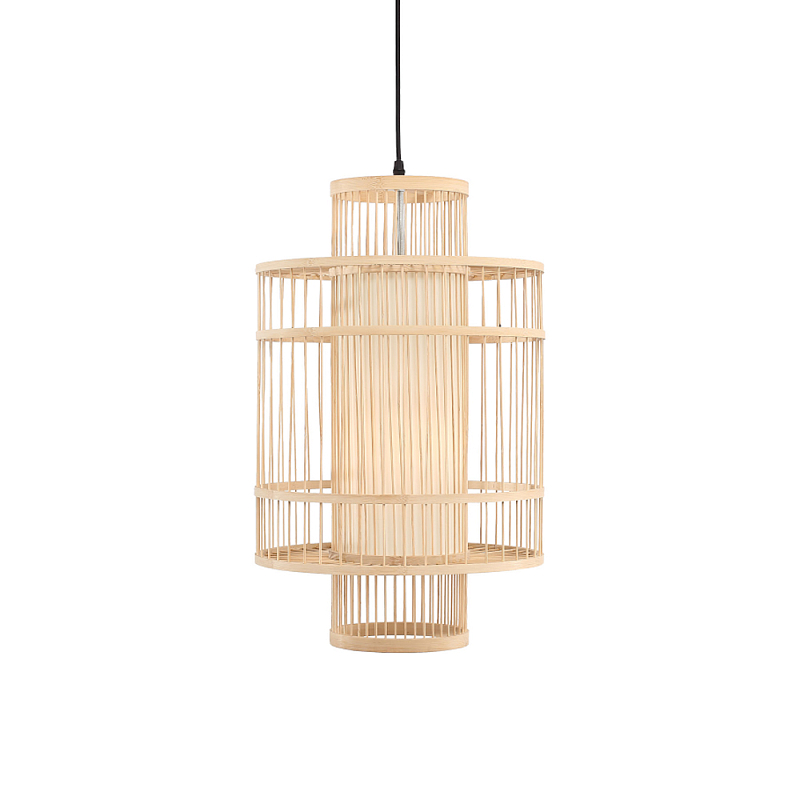 Подвесной светильник из деревянных прутьев с плафоном из натуральной ткани Light Inside the Cell Древесина в Новосибирске | Loft Concept 