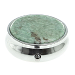 Таблетница карманная круглая с 3-мя отделениями с зеркалом и накладкой из натурального камня Жадеит Silver Stone Pillboxes варинант исполнения - 3 | Loft Concept в Новосибирске