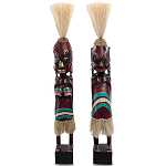 Комплект из 2-х деревянных статуэток Asmat Straw Headdress Statuettes Red Turquoise Tattoo варинант исполнения - 5 | Loft Concept в Новосибирске