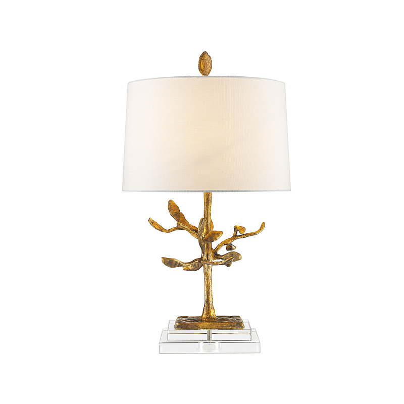 Настольная лампа с кремовым льняным цилиндрическим абажуром и ножкой в форме золотистой ветки Gilded Nola Золотой Белый Бежевый в Новосибирске | Loft Concept 