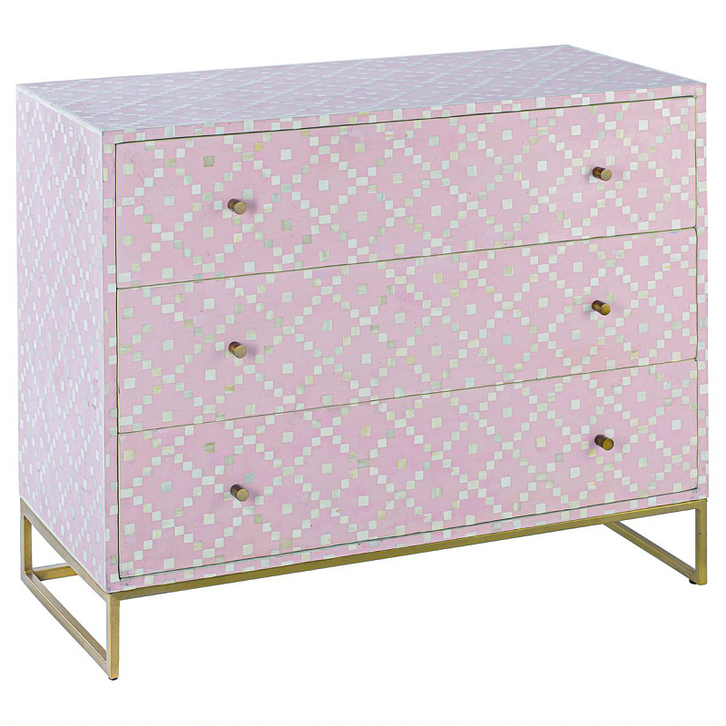 Комод инкрустация костью Pink Indian Bone Inlay 3 drawer Розовый Розовый в Новосибирске | Loft Concept 