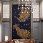 Обои ручная роспись в стиле Арт-деко Whistler Peacocks Colourway SC-100 on Empire Blue dyed silk варинант исполнения - 1 | Loft Concept в Новосибирске