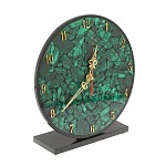 Часы настольные круглые из натурального камня Малахит Round Stone Clock варинант исполнения - 2 | Loft Concept в Новосибирске