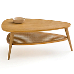 Журнальный стол из массива дуба и декором из плетеного ротанга Reyer Rattan Coffee Table варинант исполнения - 2 | Loft Concept в Новосибирске