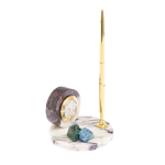 Часы настольные с шариковой металлической ручкой из натурального камня Stone Clock варинант исполнения - 2 | Loft Concept в Новосибирске