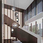 Люстра каскадная с 5-ю круглыми стеклянными плафонами дымчатого цвета и черными деталями Orbit Serenade варинант исполнения - 5 | Loft Concept в Новосибирске