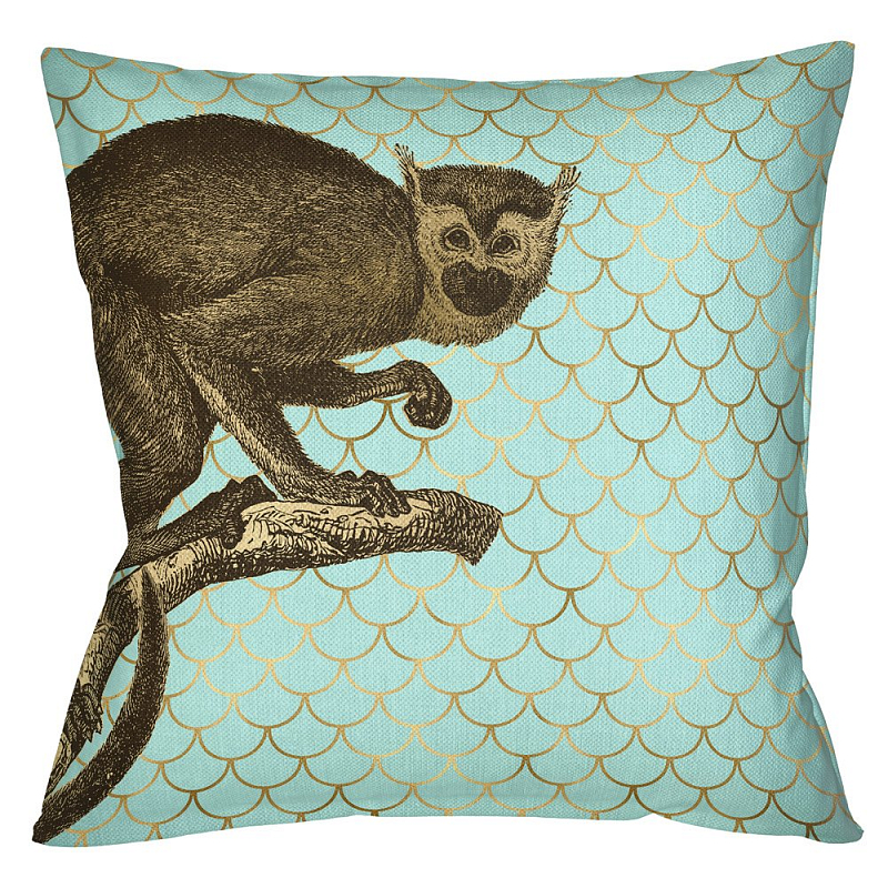 Подушка Safari light blue monkey Бирюзовый Глянцевое золото Подушка Safari light blue monkey Бирюзовый Глянцевое золото в Новосибирске | Loft Concept