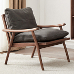 Кресло c каркасом из массива дерева и мягкой кожаной обивкой Walnut Armchair варинант исполнения - 1 | Loft Concept в Новосибирске