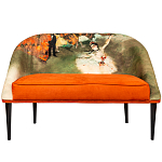 Диван двухместный из натурального бука оранжевый с цветным принтом Impressionism in Art варинант исполнения - 1 | Loft Concept в Новосибирске