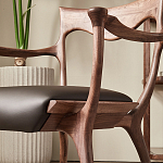 Стул деревянный с мягким сиденьем из коричневой натуральной кожи Moon Walnut Furniture варинант исполнения - 4 | Loft Concept в Новосибирске