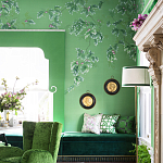 Обои ручная роспись Silk Tree Colourway SC-92 on Emerald Green dyed silk варинант исполнения - 2 | Loft Concept в Новосибирске