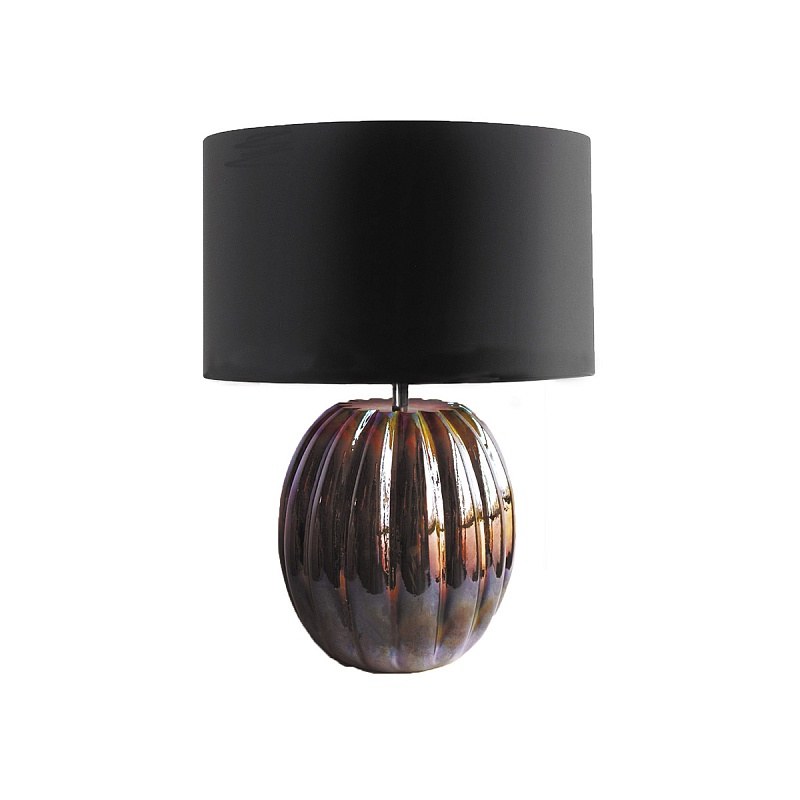  Настольная лампа с черным цилиндрическим абажуром и ребристым шарообразным основанием из коричневого стекла с дуохромным эффектом Natural Concepts Черный Коричневый в Новосибирске | Loft Concept 