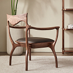 Стул деревянный с мягким сиденьем из коричневой натуральной кожи Moon Walnut Furniture варинант исполнения - 2 | Loft Concept в Новосибирске