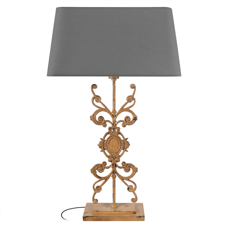 Настольная лампа на ажурном чугунном основании с серым абажуром Openwork Lamp Коричневый Серый в Новосибирске | Loft Concept 