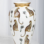 Ваза белая овальная с рисунком леопардов и золотыми акцентами LEOPARD Collection варинант исполнения - 3 | Loft Concept в Новосибирске
