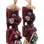 Комплект из 2-х деревянных статуэток Asmat Straw Headdress Statuettes Red Turquoise варинант исполнения - 3 | Loft Concept в Новосибирске