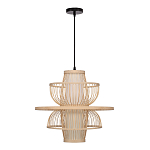 Подвесной светильник фигурный из деревянных прутьев с плафоном из натуральной ткани Light Inside the Cell варинант исполнения - 3 | Loft Concept в Новосибирске