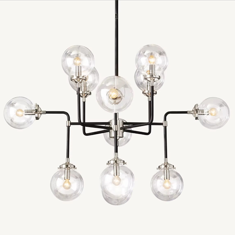 Люстра БИСТРО GLOBE CLEAR GLASS SILVER CHANDELIER 8 Черный Серебряный Прозрачное Стекло в Новосибирске | Loft Concept 