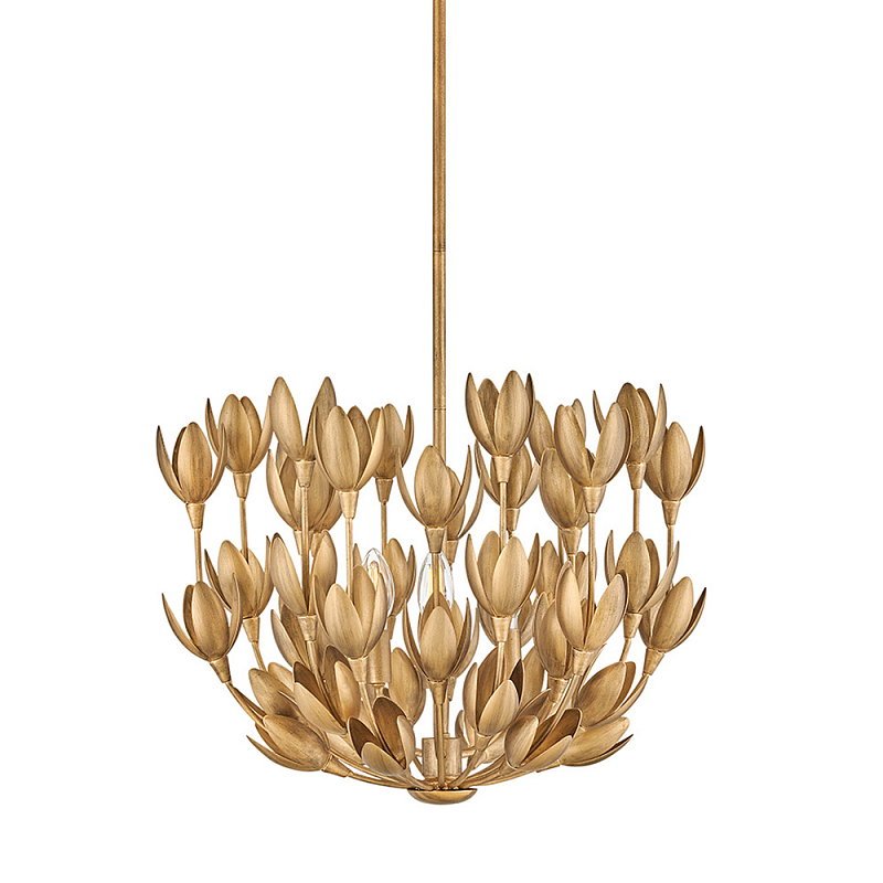 Люстра золотого цвета из множества металлических лепестков в форме тюльпанов Hinkley Золотой в Новосибирске | Loft Concept 