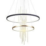 Люстра подвесная с 2-мя круглыми подвесами в черном и золотистом цвете и вертикальными подвесками Ring Horizontal варинант исполнения - 1 | Loft Concept в Новосибирске