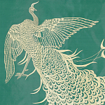 Обои ручная роспись в стиле Арт-деко Whistler Peacocks Original colourway on green painted silk варинант исполнения - 2 | Loft Concept в Новосибирске