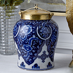 Ваза с насыщенным синим орнаментом и золотой крышкой Blue & White Ornament  варинант исполнения - 2 | Loft Concept в Новосибирске