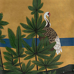Обои ручная роспись Tsuro Cranes Original colourway on Gold Bullion gilded silk варинант исполнения - 2 | Loft Concept в Новосибирске