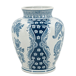 Ваза округлой формы белого цвета с синим растительным узором Blue & White Ornament  варинант исполнения - 2 | Loft Concept в Новосибирске