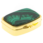 Таблетница карманная прямоугольная с 2-мя отделениями с зеркалом и накладкой из натурального камня Малахит Gold Stone Pillboxes варинант исполнения - 1 | Loft Concept в Новосибирске