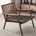 Кресло c каркасом из массива дерева и мягкой кожаной обивкой Walnut Armchair варинант исполнения - 8 | Loft Concept в Новосибирске