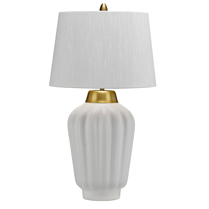 Настольная лампа с белым конусным абажуром и ребристым керамическим основанием Quintiesse Матовая латунь Белый в Новосибирске | Loft Concept 