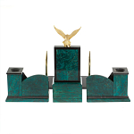 Настольный письменный набор из змеевика тёмно-зелёного цвета с декором в виде орла Successful Leader варинант исполнения - 6 | Loft Concept в Новосибирске