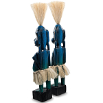 Комплект из 2-х деревянных статуэток Asmat Straw Headdress Statuettes Blue варинант исполнения - 4 | Loft Concept в Новосибирске