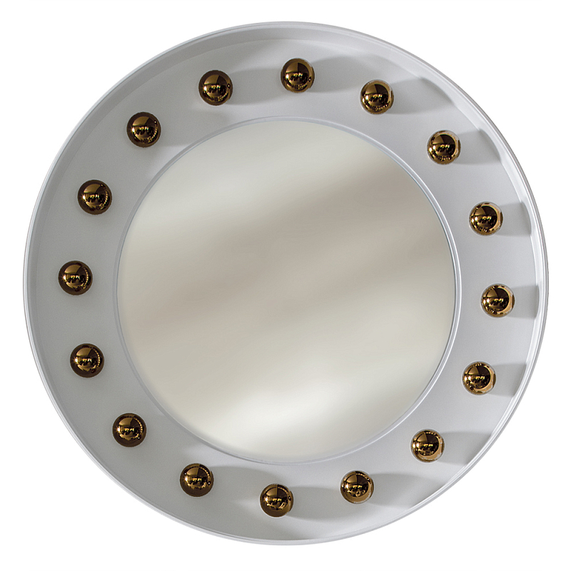 Зеркало белое с круглыми золотыми декоративными элементами Prince of the Church Белый Золотой в Новосибирске | Loft Concept 