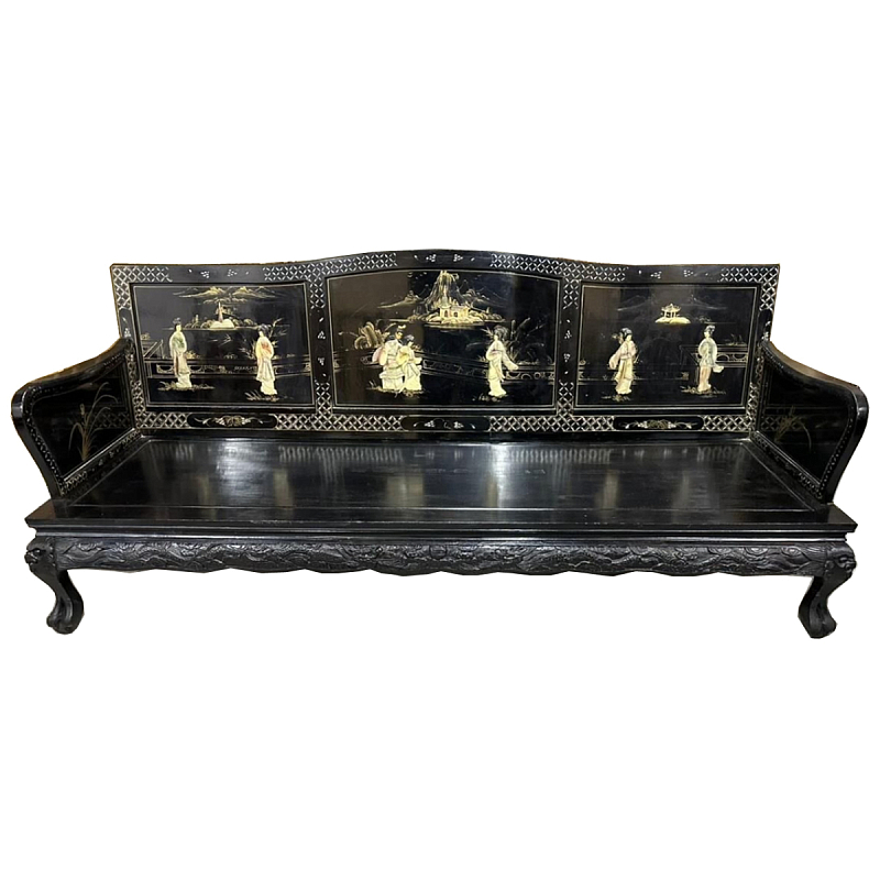 Большая Скамья Шинуазри Large Chinoiserie Bench Chinese Park Черный матовый Золотой Бежевый в Новосибирске | Loft Concept 