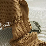 Плед из шерсти цвета охры с бахарамой Waffle Comfort варинант исполнения - 6 | Loft Concept в Новосибирске