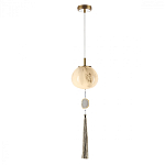 Подвесной светильник с шарообразным плафоном из белого стекла с подвеской из камня и кисточкой Agatelle варинант исполнения - 3 | Loft Concept в Новосибирске
