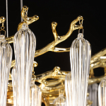 Люстра золотого цвета с декоративными ветками и длинными прозрачными стеклянными подвесами в форме сосулек Droplet Chandelier варинант исполнения - 6 | Loft Concept в Новосибирске