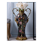 Ваза из фарфора черная с цветочной росписью и бронзовыми элементами Spring Garden варинант исполнения - 3 | Loft Concept в Новосибирске