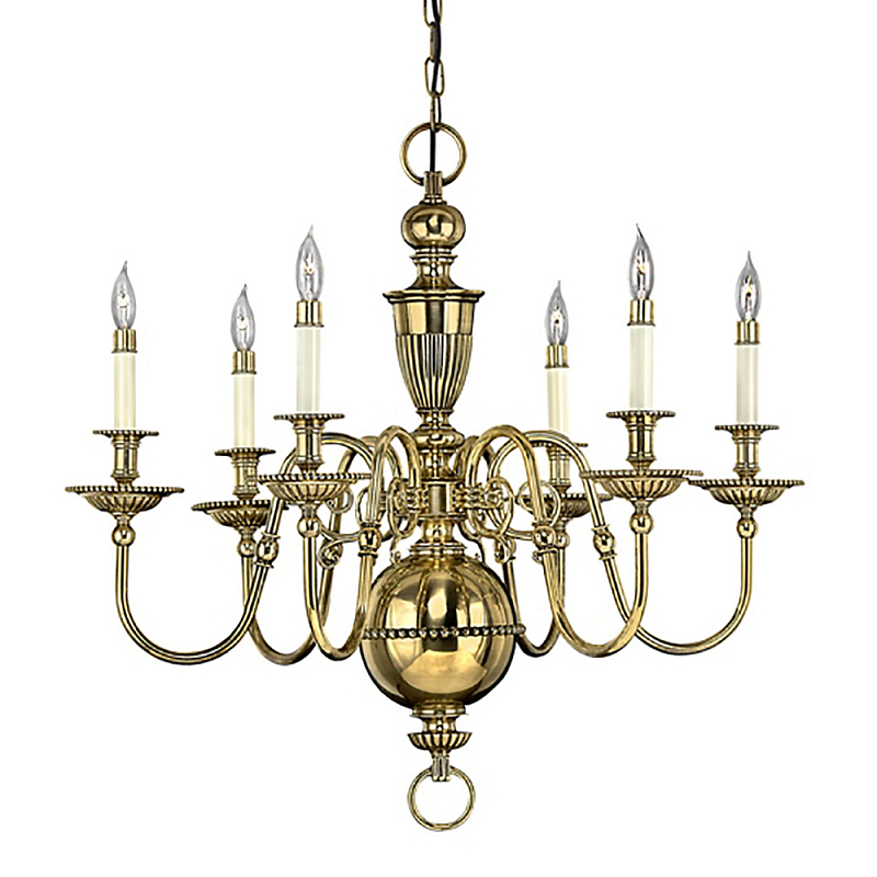 Люстра цвета латунь с 6-ю лампами в форме свечей в классическом стиле Hinkley Латунь Кремовый в Новосибирске | Loft Concept 